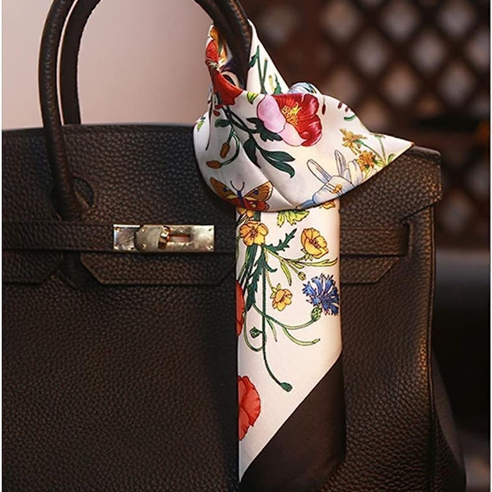 Black floral Silk Scarf